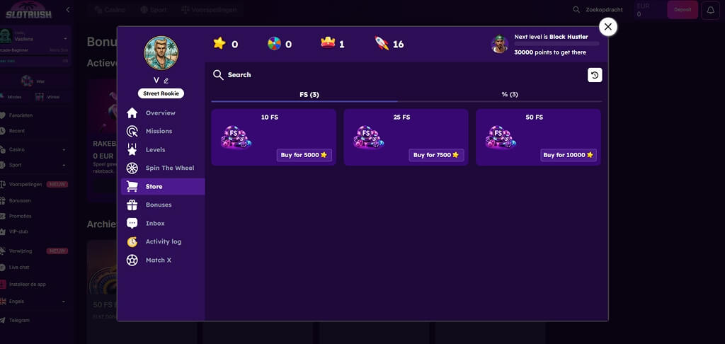 Bonusaanbieding van het SlotRush Casino