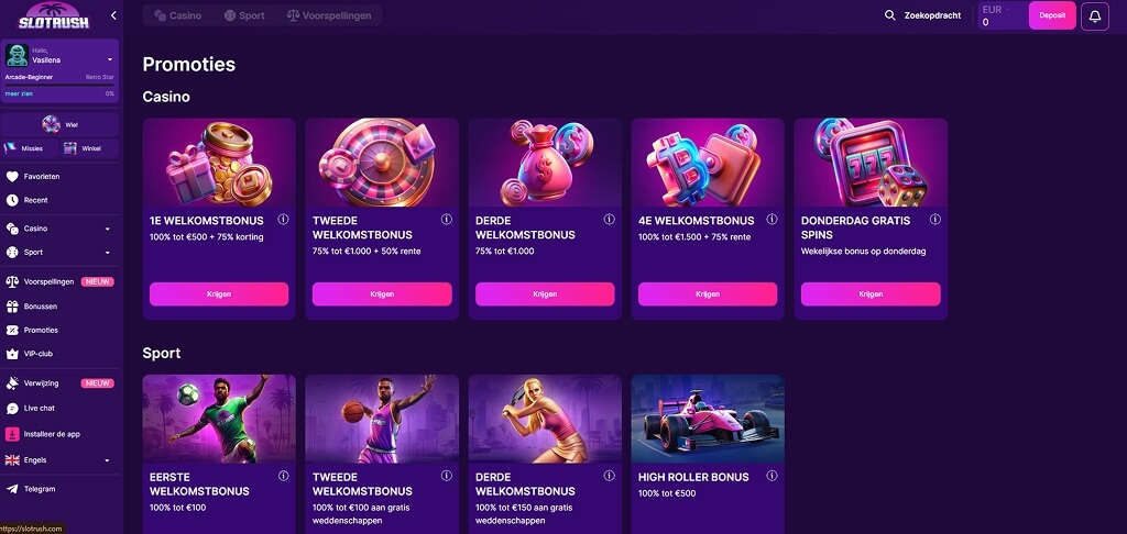 Promotie van het SlotRush Casino